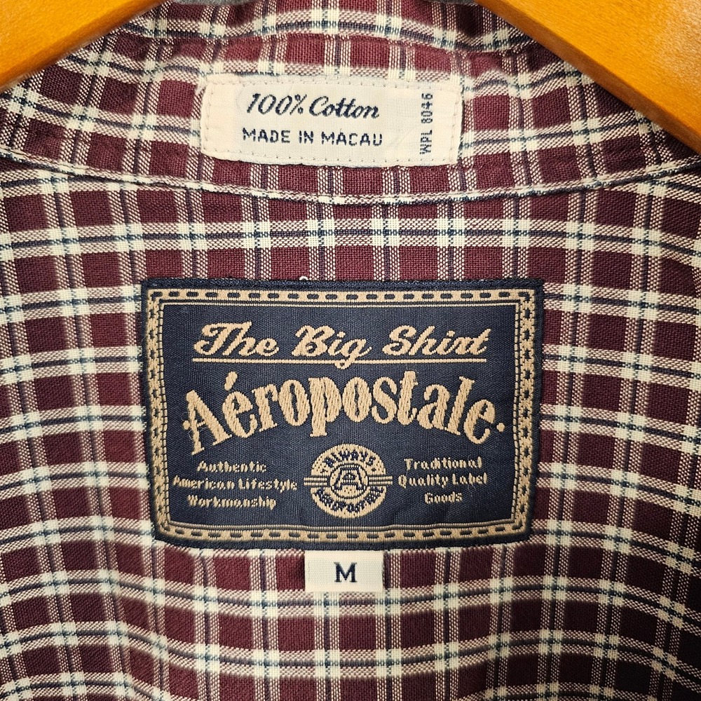 Aeropostale The‎ Big Shirt Mens Medium Burgundy Plaid Button Down 100% Cotton LS